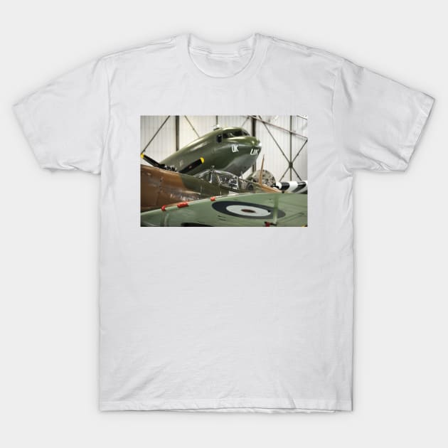 C47 Dakota and Spitfire parked. T-Shirt by richflintphoto